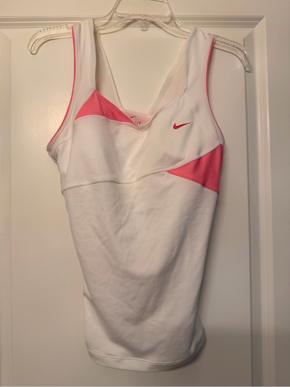 Nike White & Pink Athletic Tank Top with Mesh Accents